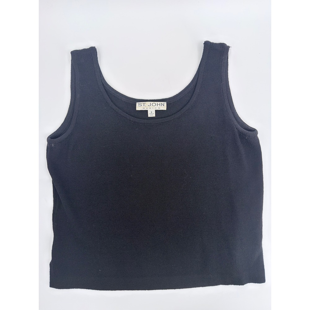 St. John Tank Top Santana Knit Shell 90s Vintage Women Size S Black Luxury Basic